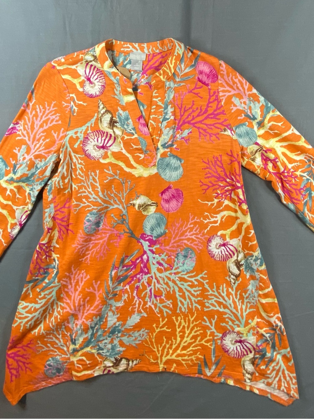 Chico's Orange Coral & Shell-Print Tunic